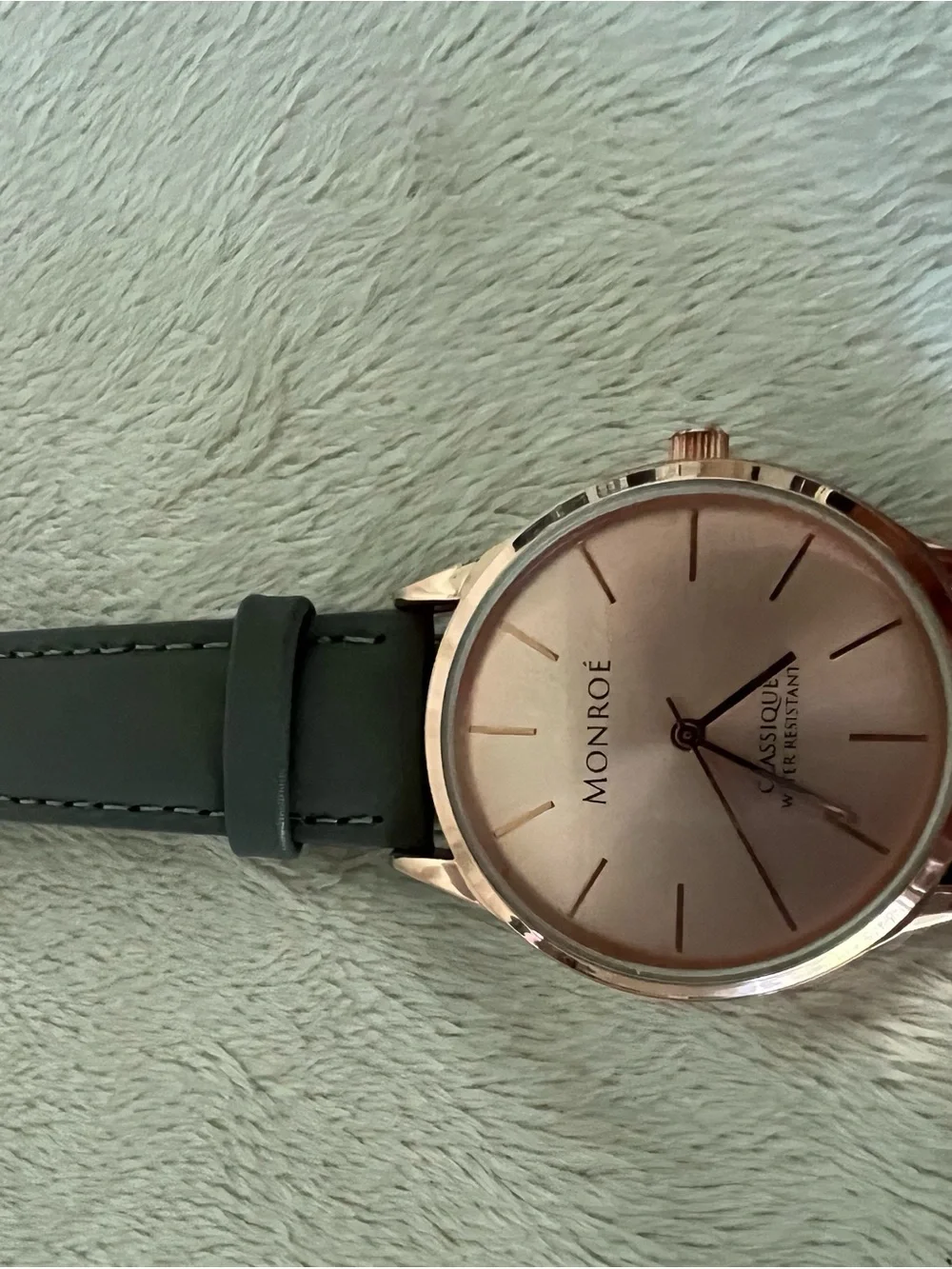 Monroe Rose Gold Watch with Grey Leather Strap